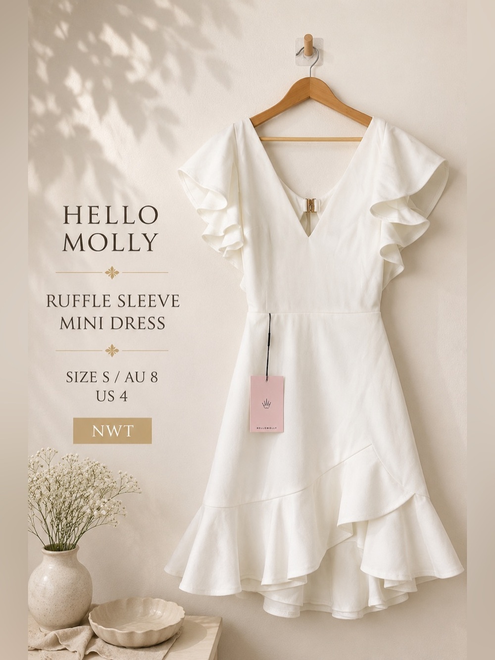 Hello Molly Magic Spell White Ruffle Mini Dress Size S